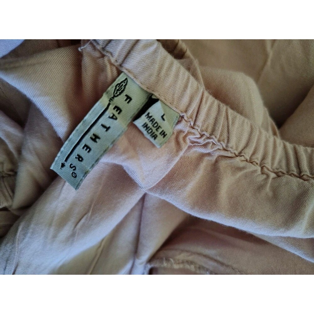 Feathers Dress Size L Pink Embroidered Floral Sleeves Tie Ruffle 100% Rayon - Picture 2 of 16